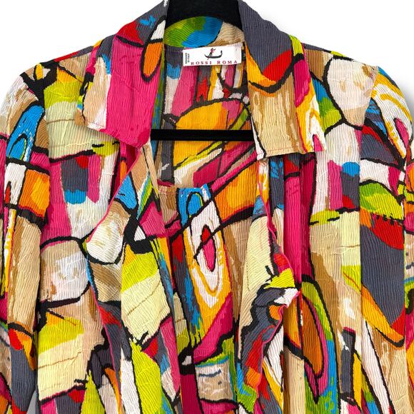 Rossi Roma Vtg Y2K 3pc Outfit Jacket Pants Set Sz Medium Artsy Lagenlook Crinkle - Picture 3 of 10